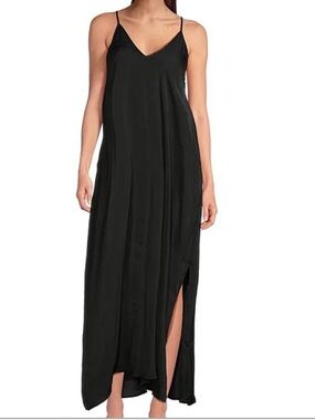 Van Winkle & Co. Solid Washed Satin Sleeveless V-Neck Maxi Chemise Black Size L